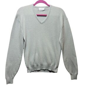Pinnacle Mens V Neck Sweater Made in USA M‎ Light Gray Long Sleeve Pullover